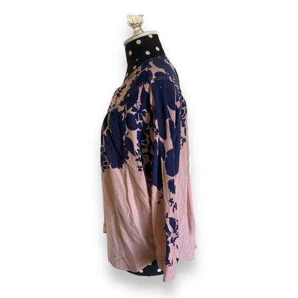 Maeve Anthropologie‎ Womens Blouse Sz XS Linden Floral Batwing Blouse Pink Navy - Picture 7 of 9
